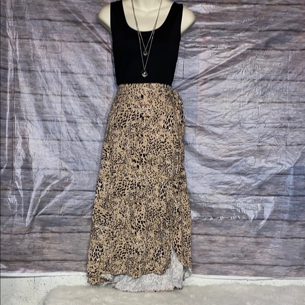 Leopard Print Maxi Skirt - Beige and Black
